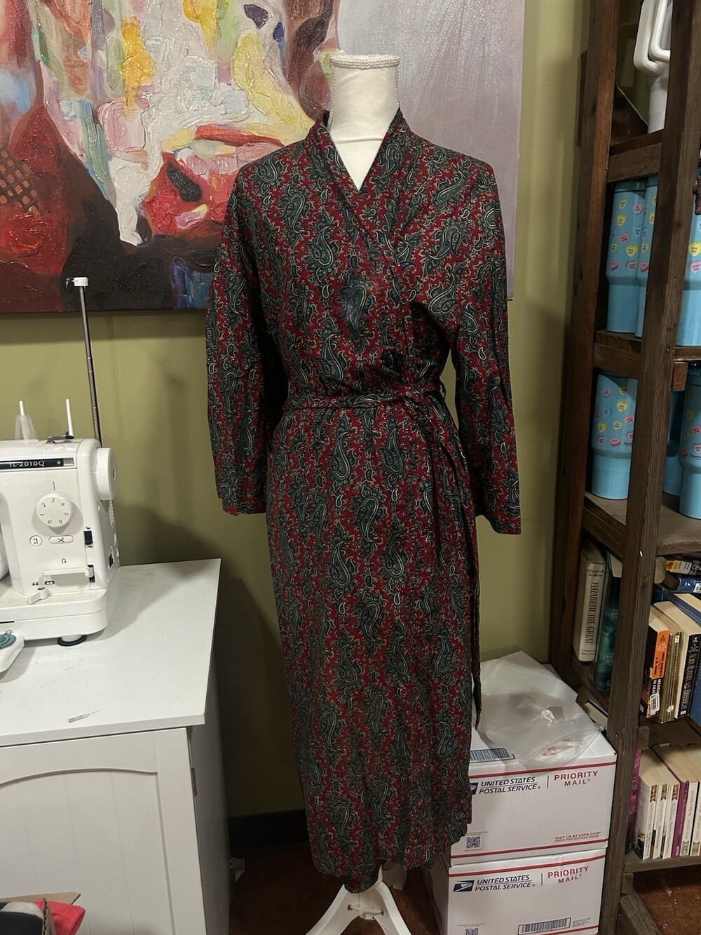 Christian Dior Monsieur Vintage Paisley Robe One Size 100% Cotton Red Blue Green